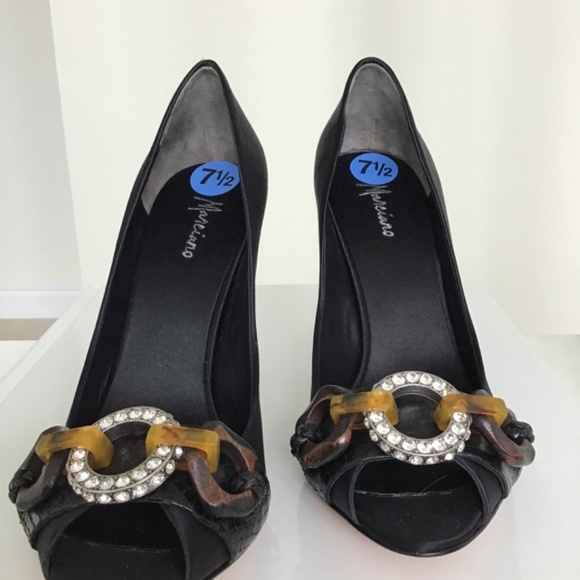 Marciano black satin open toe high heels shoes size 7 1/2 - Picture 7 of 10